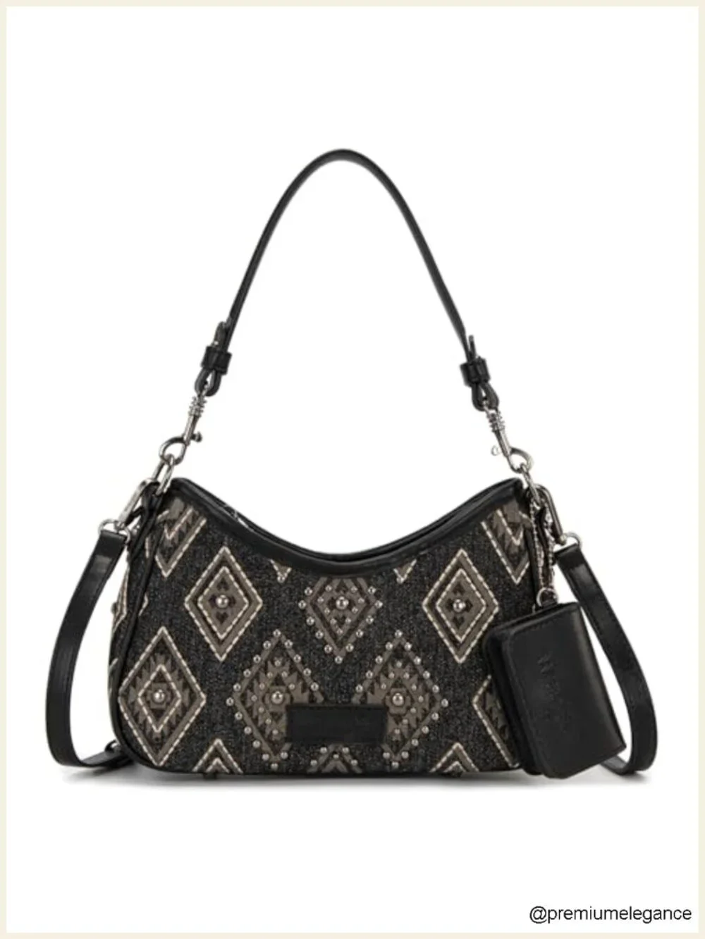 Denim Canvas Hobo Purse with Detachable Pouch and Dual Straps